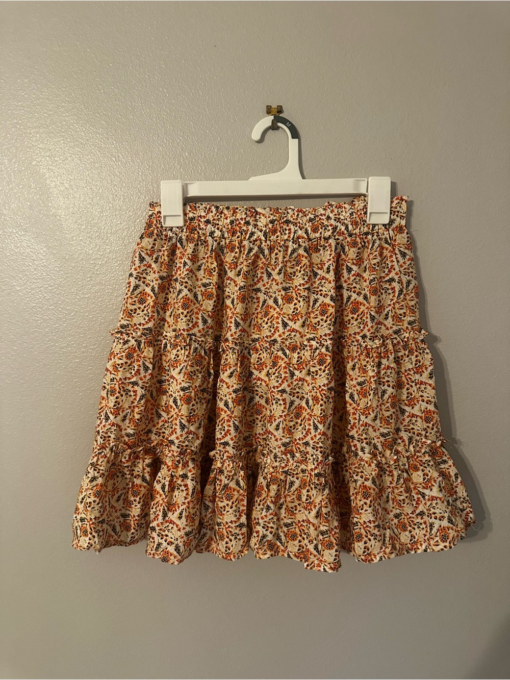 Cynthia Rowley Floral Tiered Mini Skirt in Cream, orange, and pink